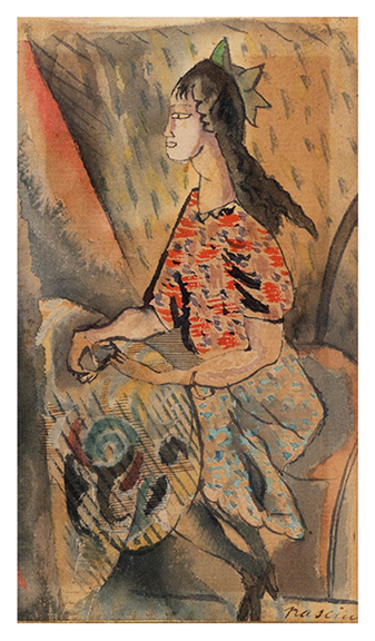 Jeune femme a table, drawing by Jules PASCIN